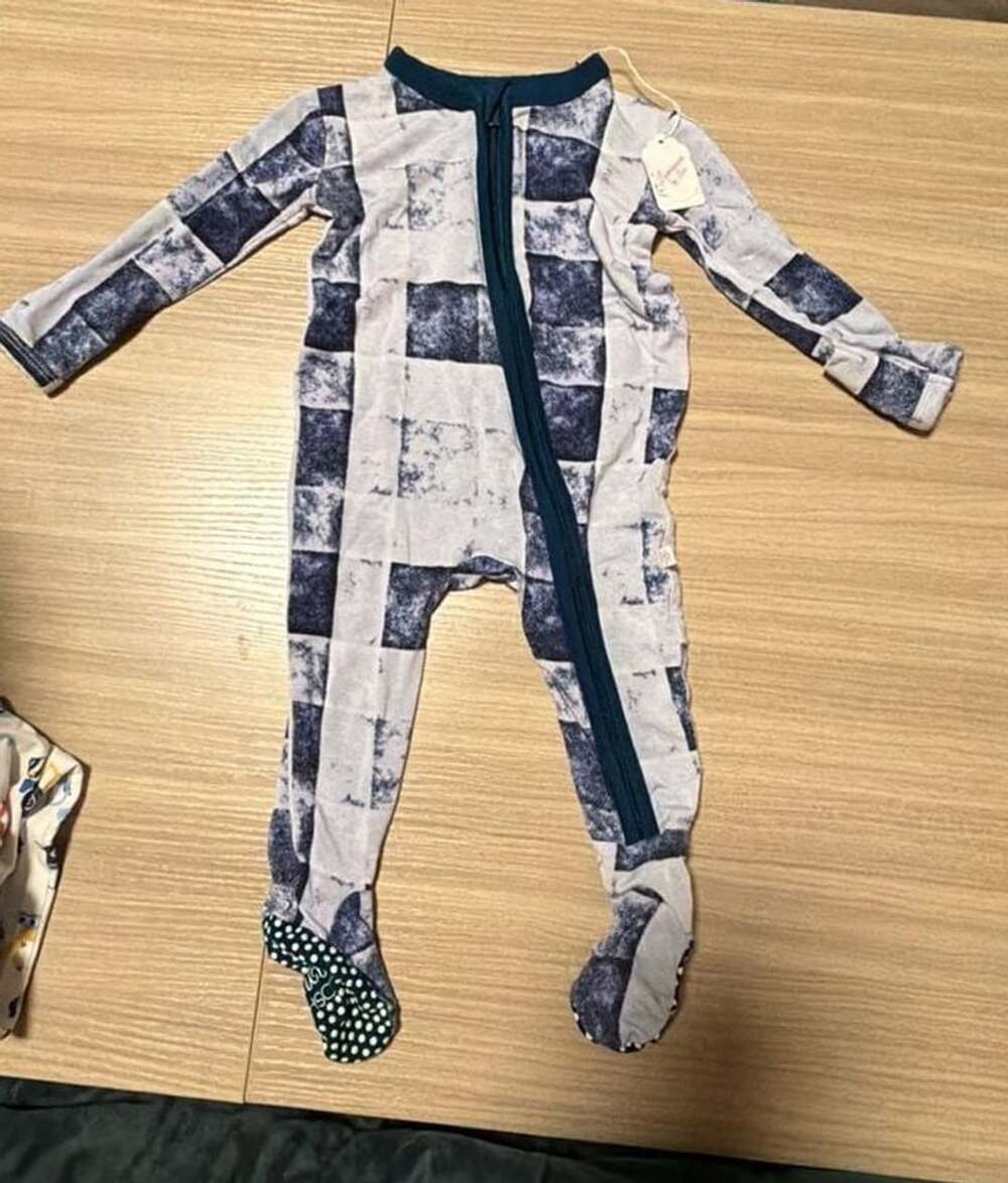 Posh Peanut Blue and White Checkered Pattern Footed Pajamas 0-3 Months